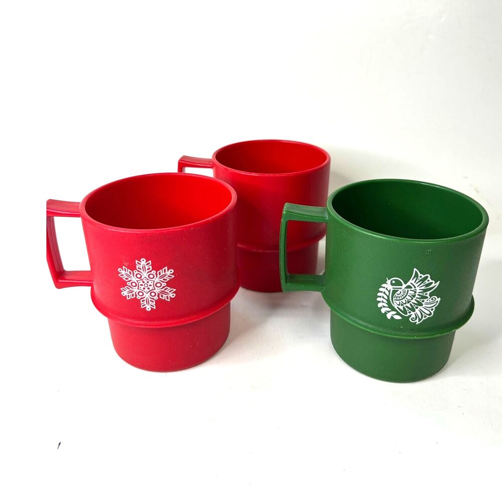 Vintage Tupperware Christmas Cups Set 1312-27 1312-28 Snowflake Holiday 1970s
